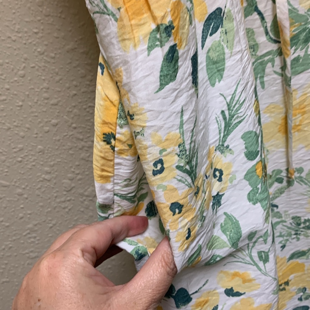 RACHEL ZOE Flutter Sleeve Tie Front Yellow Floral Maxi Dress Size Large - Picture 12 of 13
